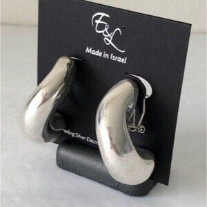 ! E&L Israel Sterling Silver Wave Electrofom Earrings New 1 3/4in long